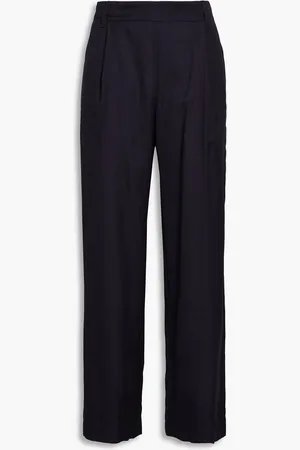 Vince Pleated silk and cotton-blend satin wide-leg pants - Blue - M