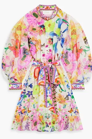 Camilla Crystal-embellished printed silk crepe de chine mini shirt dress - Pink - XS