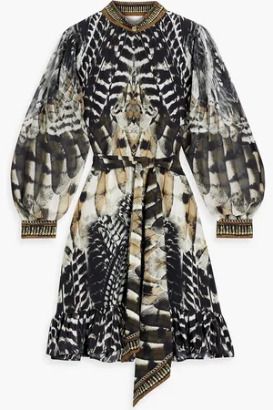 Camilla Crystal-embellished printed silk crepe de chine and chiffon mini dress - - S