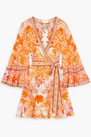 Camilla Crystal-embellished printed silk crepe de chine mini wrap dress - - XL