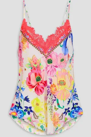 Camilla Crystal-embellished floral-print silk crepe de chine camisole - - L