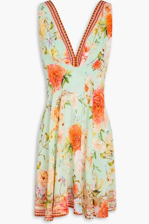 Camilla Crystal-embellished floral-print silk crepe de chine mini dress - - XL