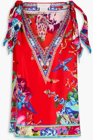 Camilla Crystal-embellished printed silk-satin top - - S