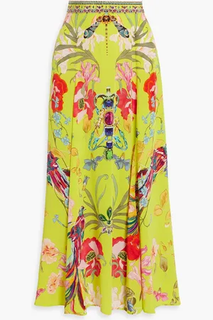 Camilla Crystal-embellished printed silk-crepe maxi skirt - Yellow - M