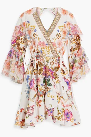 Camilla Cutout crystal-embellished silk crepe de chine mini wrap dress - Pink - XL