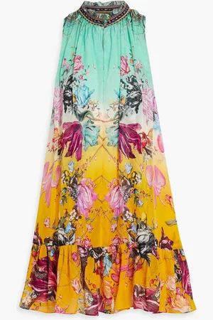 Camilla Crystal-embellished ruffled printed silk crepe de chine mini dress - Green - S