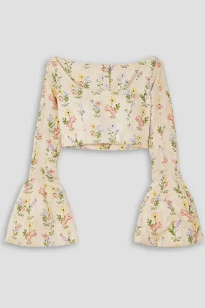 Agua by Agua Bendita Limoncello Pradera cropped floral-print linen top - White - XS