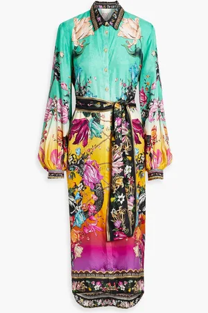 Camilla Printed silk crepe de chine midi shirt dress - Green - XS