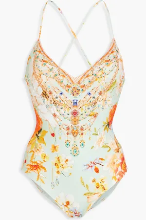 Camilla Crystal-embellished floral-print swimsuit - Blue - XL