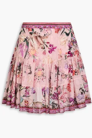 Camilla Crystal-embellished floral-print silk crepe de chine mini skirt - Pink - L