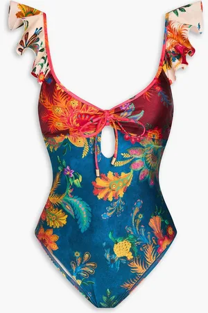 ZIMMERMANN Ruffled printed swimsuit - Blue - 0