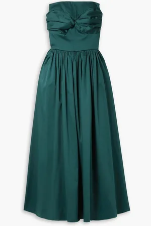 TOVE Juliet strapless twist-front cotton-blend sateen midi dress - Green - FR 40