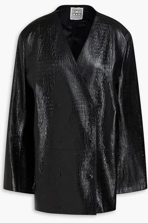 Totême Double-breasted croc-effect leather blazer - - FR 34