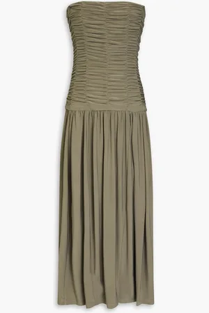 tibi Strapless ruched jersey midi dress - Green - US 6