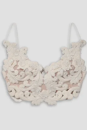 ZIMMERMANN Cropped appliquéd velvet, lace and mesh top - White - 3