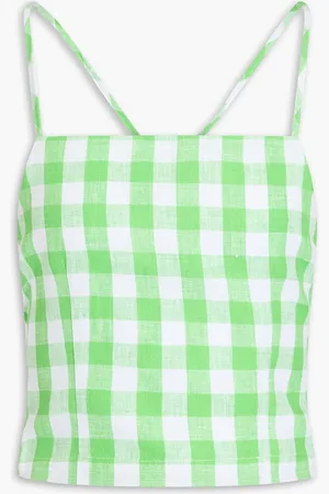 Mara Hoffman Carrie cropped checked hemp top - Green - XL