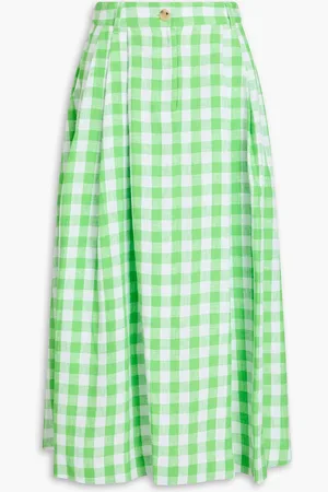 Mara Hoffman Tulay pleated checked hemp maxi skirt - Green - US 2