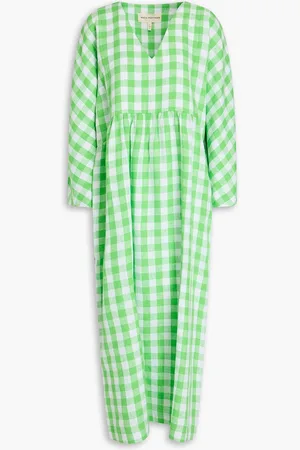 Mara Hoffman Aviva checked hemp midi dress - Green - XXS