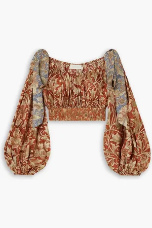 ZIMMERMANN Chintz cropped floral-print silk crepe de chine top - Red - 3