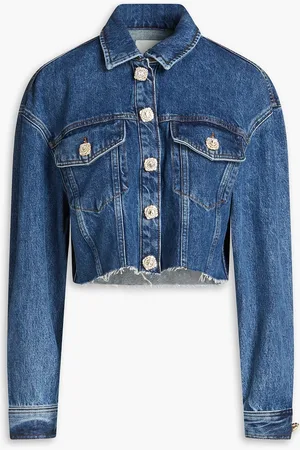 Sandro Cropped embellished denim jacket - Blue - FR 42