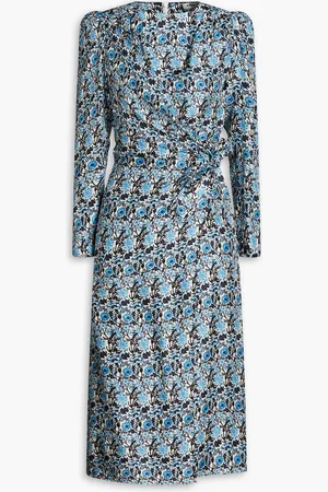 Sandro Wrap-effect floral-print silk-twill midi dress - Blue - FR 34