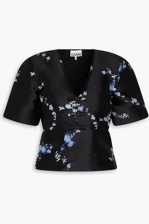 Ganni Bow-detailed jacquard top - - DE 34