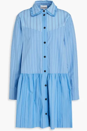Ganni Striped cotton-poplin mini shirt dress - Blue - DE 34