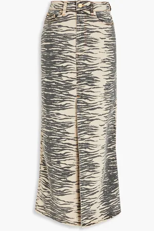 Ganni Tiger-print denim maxi skirt - Neutral - DE 32