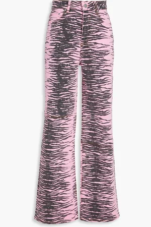 Ganni Tiger-print high-rise wide-leg jeans - - 24