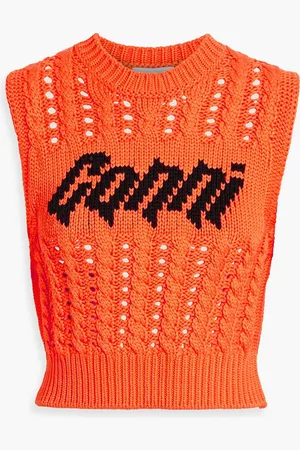 Ganni Jacquard and cable-knit vest - Orange - XXS