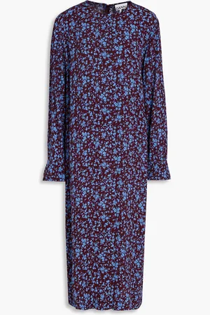 Ganni Floral-print crepe midi dress - - DE 36