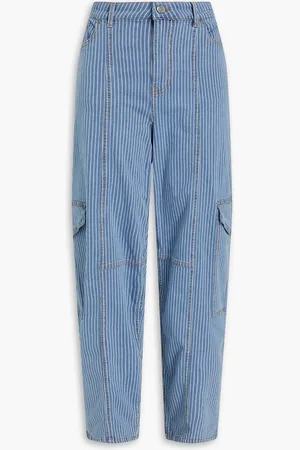 Ganni Striped high-rise cargo jeans - Blue - 33