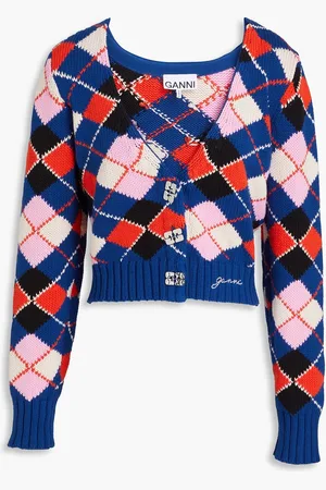 Ganni Intarsia-knit cotton cardigan - Blue - XXS