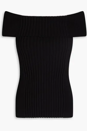 Ganni Off-the-shoulder ribbed-knit top - - XXXL
