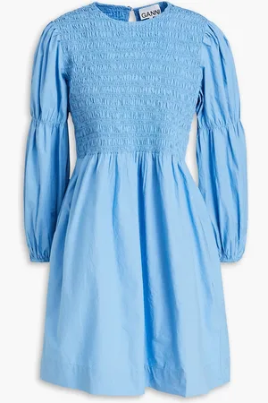 Ganni Shirred cotton mini dress - Blue - DE 34