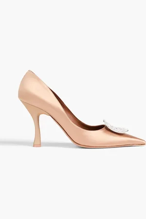 MALONE SOULIERS Vonn 90 crystal-embellished satin pumps - Neutral - EU 38