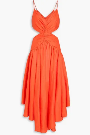 ZIMMERMANN Asymmetric cutout linen midi dress - Orange - 3