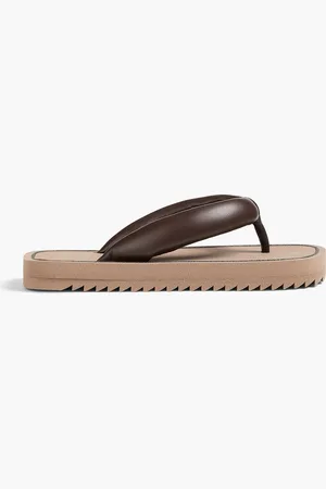 Brunello Cucinelli Bead-embellished leather flip flops - Brown - EU 37