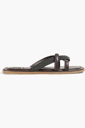 Brunello Cucinelli Bead-embellished leather slides - Brown - EU 37