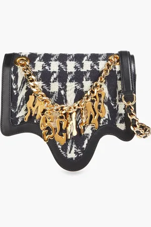 Moschino Embellished houndstooth tweed shoulder bag - - OneSize