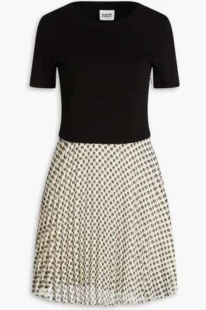 Claudie Pierlot Printed crepe and ribbed jersey mini dress - - 3