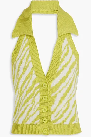 AUTUMN CASHMERE Zebra-print knitted top - Green - L