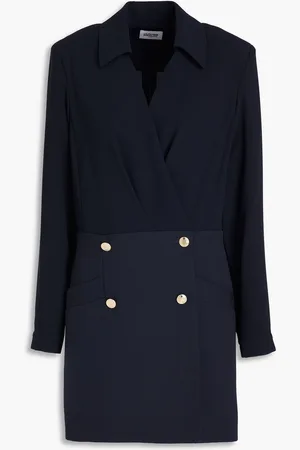 Claudie Pierlot Double-breasted ribbed twill and crepe mini wrap dress - Blue - FR 40