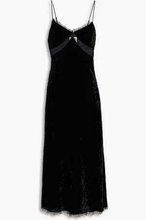 Claudie Pierlot Lace-trimmed velvet midi slip dress - - FR 40