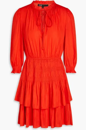 Maje Tiered satin mini dress - Red - FR 34
