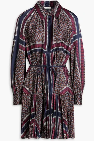 Sandro Belted pleated twill mini shirt dress - Blue - FR 40