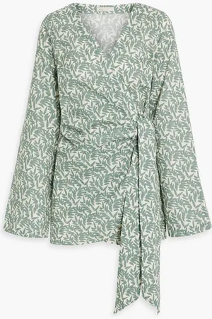 ONIA Printed linen and cotton-blend mini wrap dress - Green - M