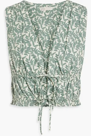 ONIA Printed linen and cotton-blend top - Green - XL