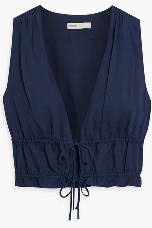 ONIA Cropped linen and Lyocell-blend top - Blue - XL