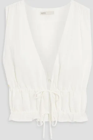 ONIA Cropped linen and Lyocell-blend top - - L